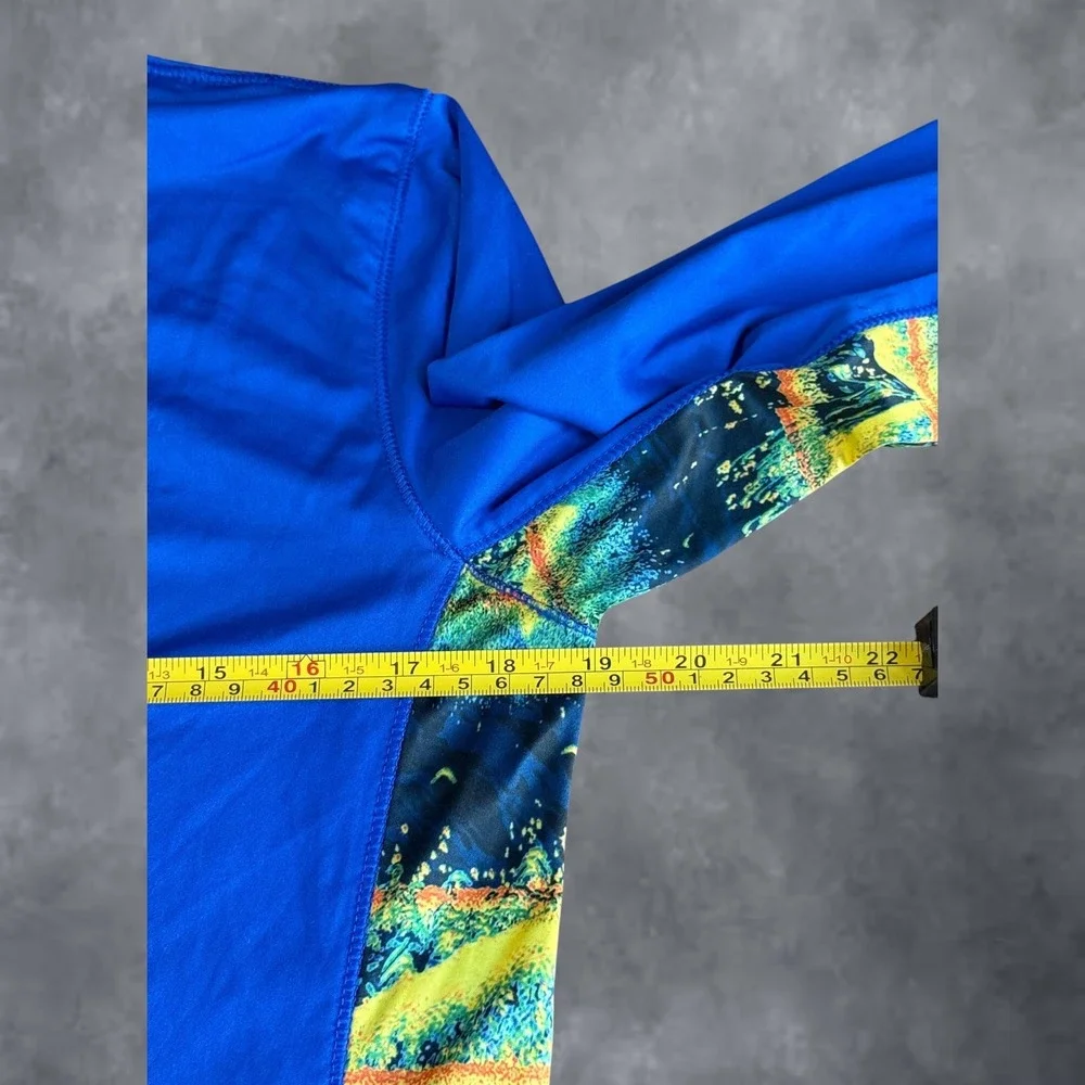 Reel Legends Kids Blue Quarter Zip Fishing Performance Shirt Large Graphic Side